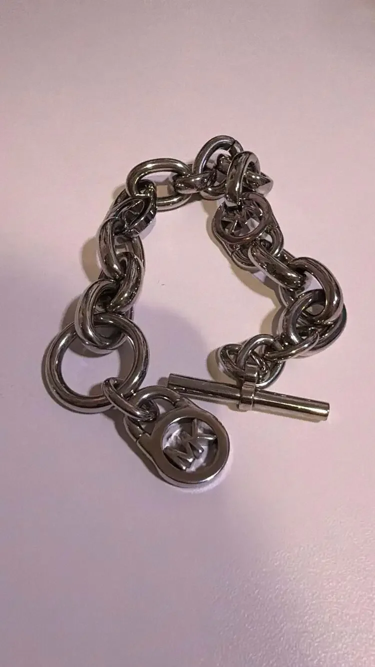 Michael Kors Silver-Tone Heritage Fulton Padlock Chain Toggle Bracelet